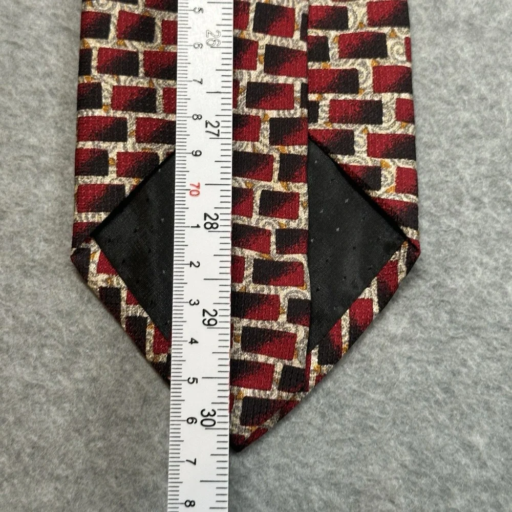 Dilena Italy‎ Silk Tie Red Black Geometric Necktie Made in Italy 60x3.9in